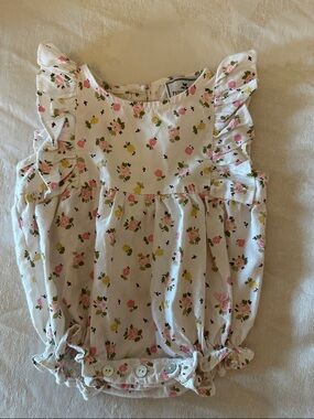 Floral Ruffled Baby Romper - Pink & Green Flowers